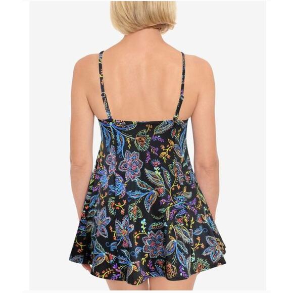 Swim Solutions Women's Empire Waist Tummy Control Swimsuit Swimdress Black 10 - Picture 2 of 3